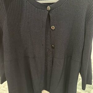 Black Ribbed Knit Button-Front Cardigan